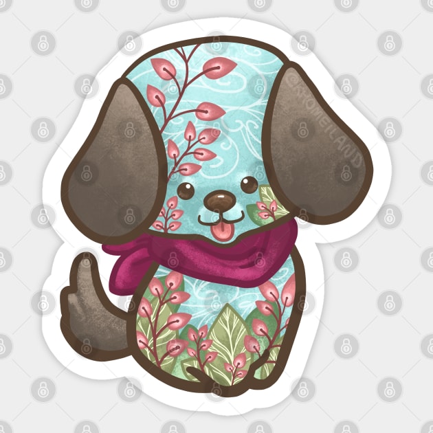 Dog with Leaves Pattern Sticker by Khotekmei